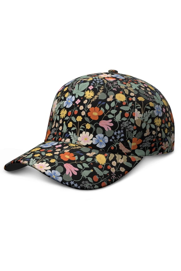 Botanical Flower Baseball Cap – Rustic Farmhouse Bloom Blossom Dad Hat Featuring Country Garden Aesthetic Design, Watercolor Floral Print, Adjustable Closure