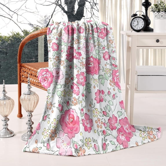 Botanical Flower Blanket: Ultra Soft & Warm Flannel Throw Blanket- Ideal for Kids, Adults, Home, Chair, Sofa, Couch & Bed - Vintage Style Couch Blanket, 50x60in Size