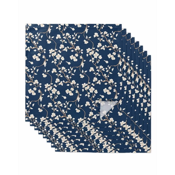 Botanical Flower Cloth Napkins Set of 8 Reusable Dinner Napkins, Vintage Garden Floral Wildflower Blue Cocktail Napkin Washable Table Napkins for Wedding/Holiday Party/Baby Shower 20"x20"