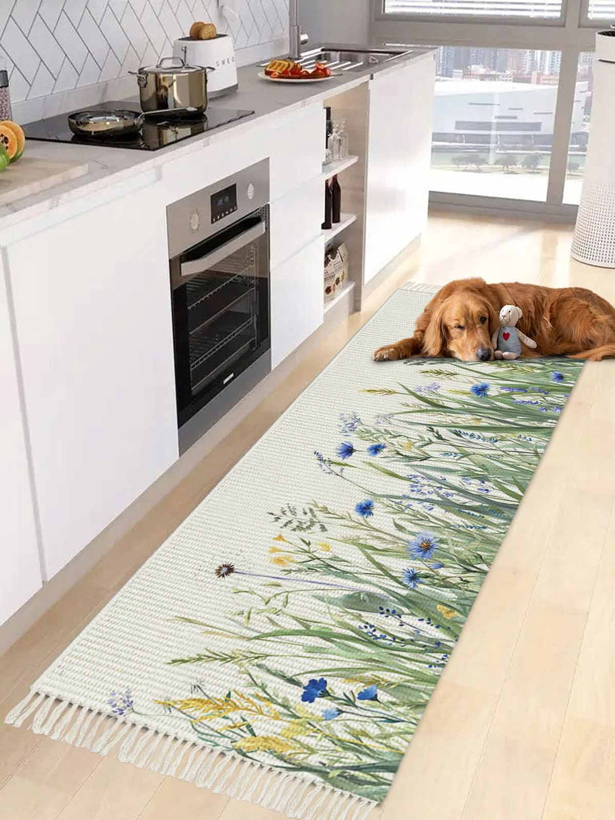 Botanical Flower Entryway Runner Rug 2x4ft,Watercolor Colorful Floral ...