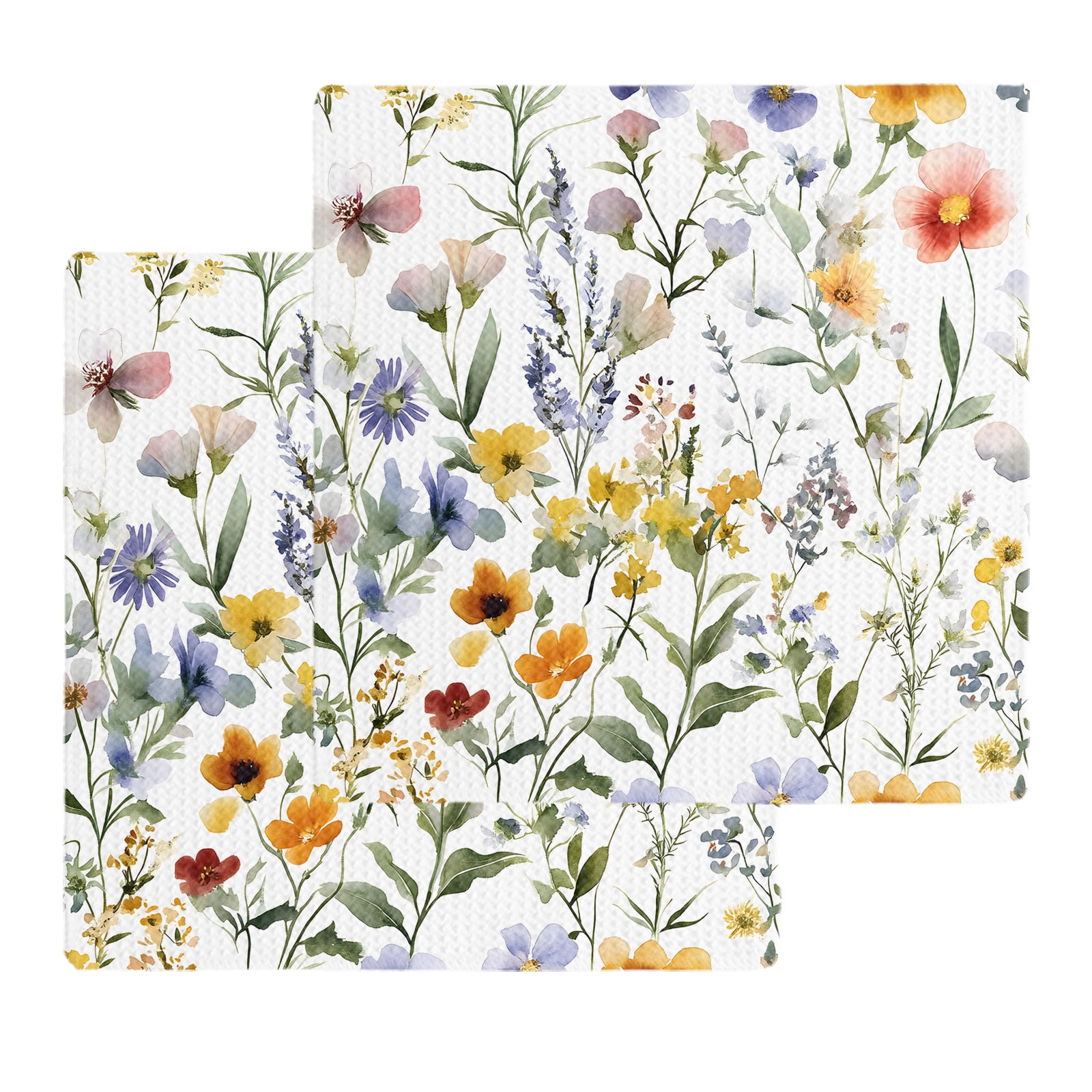Botanical Flower Kitchen Dish Towels for Drying Dishes Set of 2, Watercolor Retro Spring Farm Leaf Waffle Weave Microfiber Hand Tea Bathroom Towels Quick Dry & Absorbent Towel 12x12