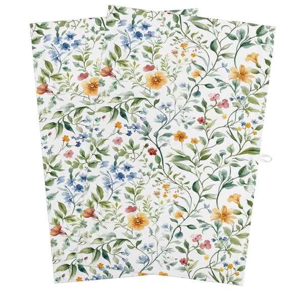 Botanical Flower Kitchen Towels, Absorbent Microfiber Kitchen Dish Hand Tea Bath Towel, Plant Tree Branch Floral Spring Leaf Quick Dry Cleaning Cloth Dishclothes Decorative Sets, (2-PC, 18x28)