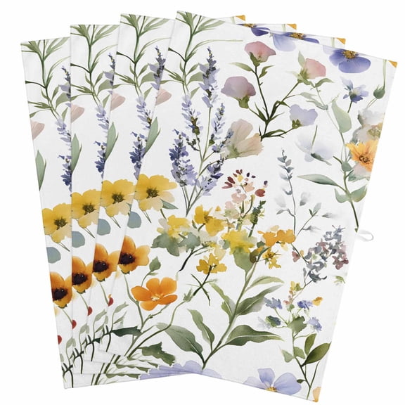 Botanical Flower Kitchen Towels, Absorbent Microfiber Kitchen Dish Hand Tea Bath Towel, Watercolor Retro Spring Farm Leaf Quick Dry Cleaning Cloth Dishclothes Decorative Sets, (4-PC, 18x28)