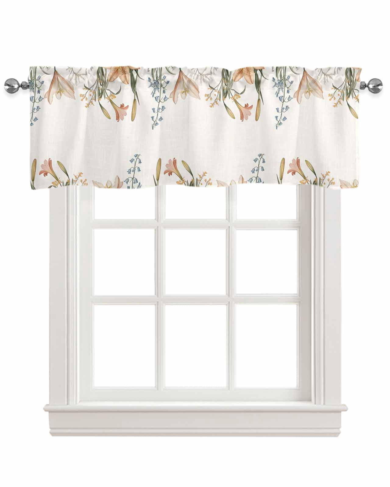 Botanical Flower Kitchen Valances for Windows Farmhouse Linen Window ...