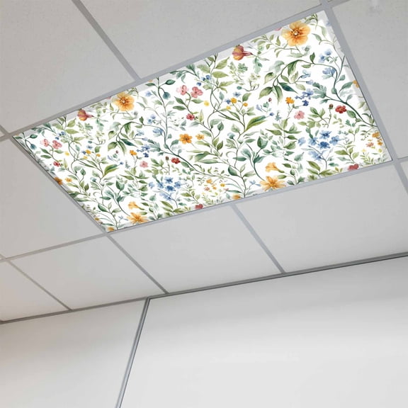 Botanical Flower Magnetic Fluorescent Light Covers for Ceiling Lights 2x4Ft, Plant Tree Branch Floral Spring Leaf Office Classroom Kitchen Drop Ceiling Light Covers Lighting Filters Shade Panel 1Pack