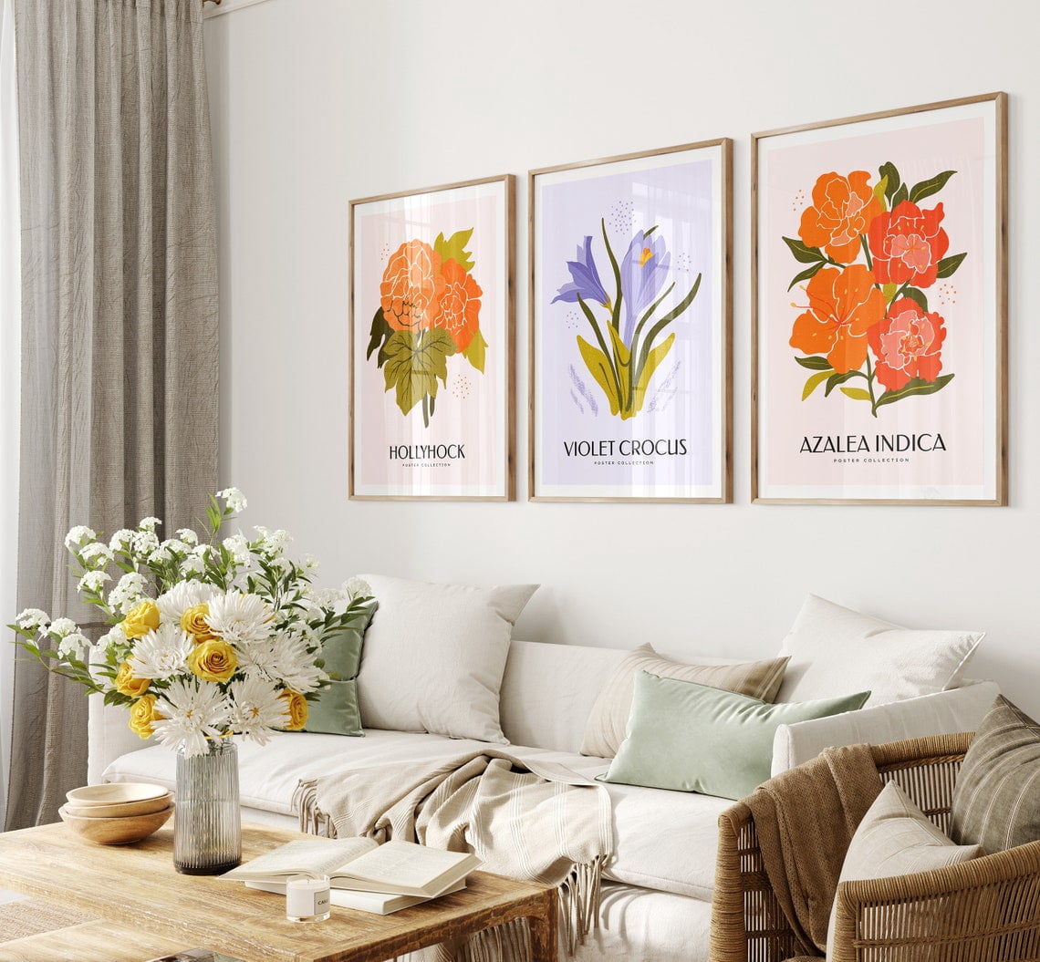 Botanical Flower Market Color Block Prints Mid Century Modern Office ...