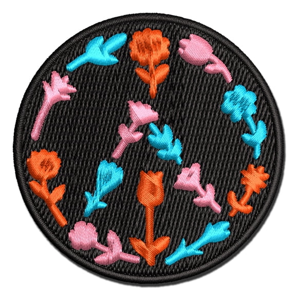Botanical Flower Peace Sign Applique Multi-Color Embroidered Hook & Loop Patch - 2.5 Inch Small