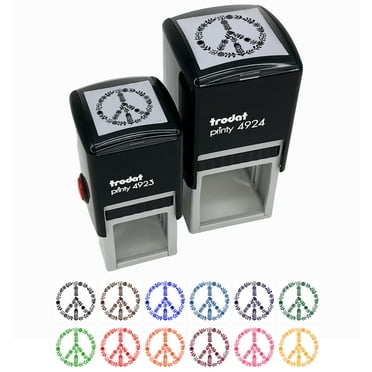 Botanical Flower Peace Sign Self-Inking Rubber Stamp Ink Stamper - Black Ink - Small 1 Inch