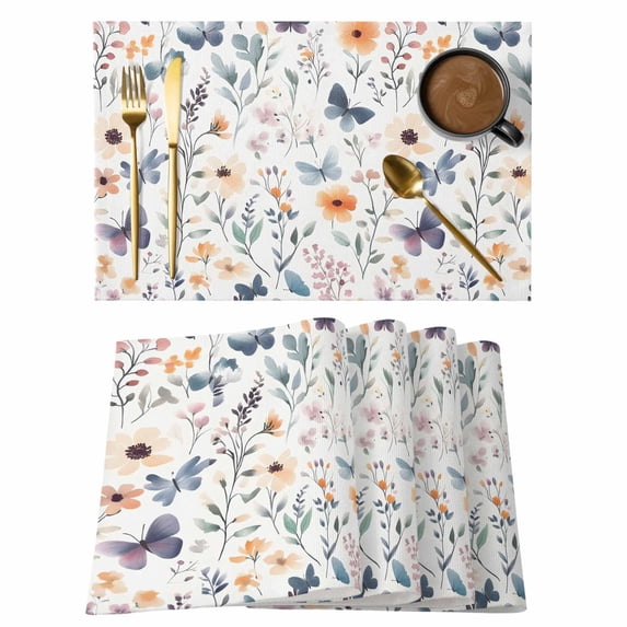 Botanical Flower Placemats Set of 6, Cotton Linen Fabric Place Mats ...