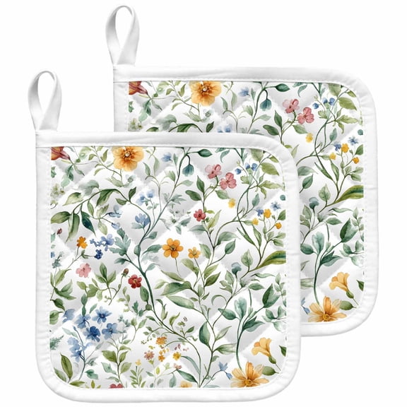 Botanical Flower Pot Holders for Kitchen Heatproof Potholder, 2 Pack Plant Tree Branch Floral Spring Leaf Hot Pads Multipurpose Oven Pads Cloth Potholders Trivet for Cooking and Baking