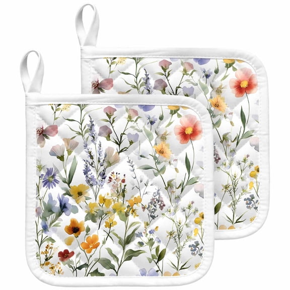 Botanical Flower Pot Holders for Kitchen Heatproof Potholder, 2 Pack Watercolor Retro Spring Farm Leaf Hot Pads Multipurpose Oven Pads Cloth Potholders Trivet for Cooking and Baking
