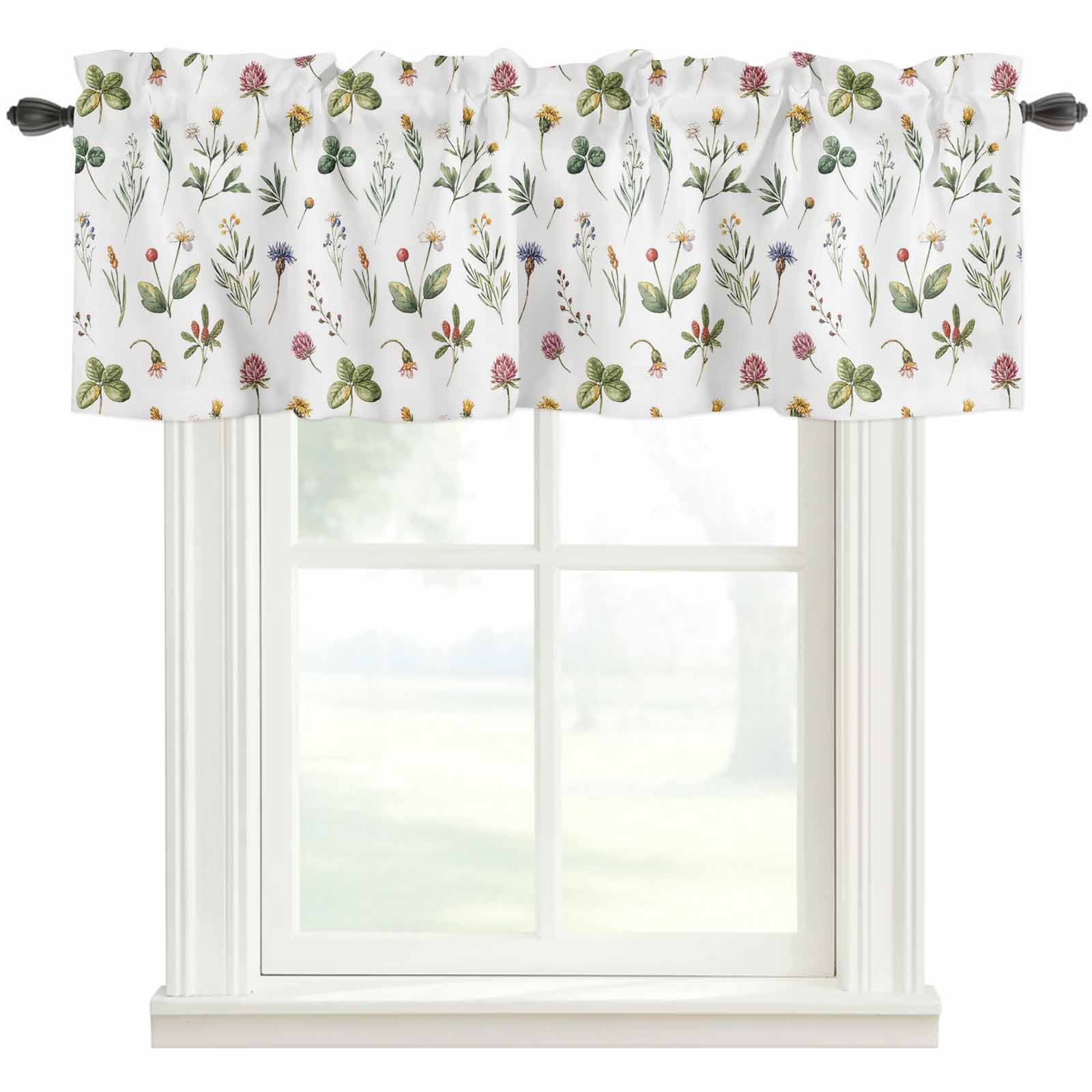 Botanical Flower Rod Pocket Curtain Valance, Spring Watercolor Floral ...