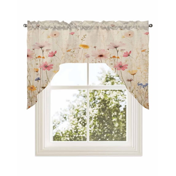 Botanical Flower Swag Valance for Windows 56'' x 36'', Retro Colored Spring Floral Herb Light Filtering Kitchen Curtains Valances for Bathroom/Living Room/Bedroom/Café, Rod Pocket Curtain Panel