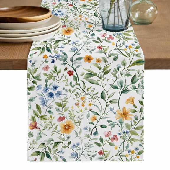 Botanical Flower Table Runner, Plant Tree Branch Floral Spring Leaf Washable Cotton Linen Table Runners 36 Inches Long, Dresser Scarf Runner for Nightstand/End Tables/Round Tables 13''x36''