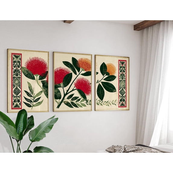 Botanical Flower Vintage Graphic Style Wall Art Version 2 Set 3 ...