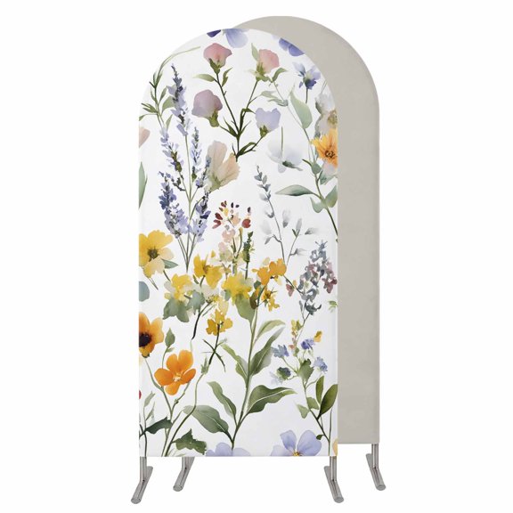 Botanical Flower Wedding Arch Cover, Stretchy Spandex Arch Backdrop Stand Covers 4 FT, Watercolor Retro Spring Farm Leaf Round Top Arched Backdrop Cover for Birthday Party Ceremony Baby Shower Event