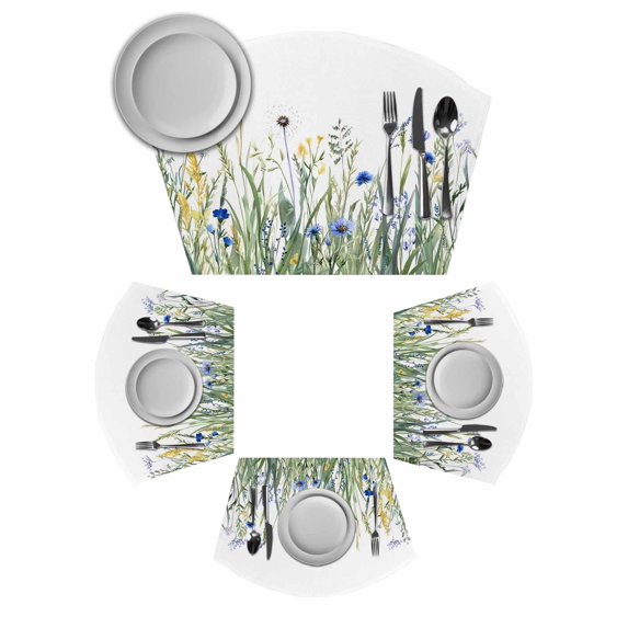 Botanical Flower Wedge Shaped Placemats Set of 6, Cotton Linen Fan Place Mats, Watercolor Colorful Floral Herbs Plants Washable Table Mats for Holiday Wedding Party Dinning Coffee Tables 11.8"x17.5"