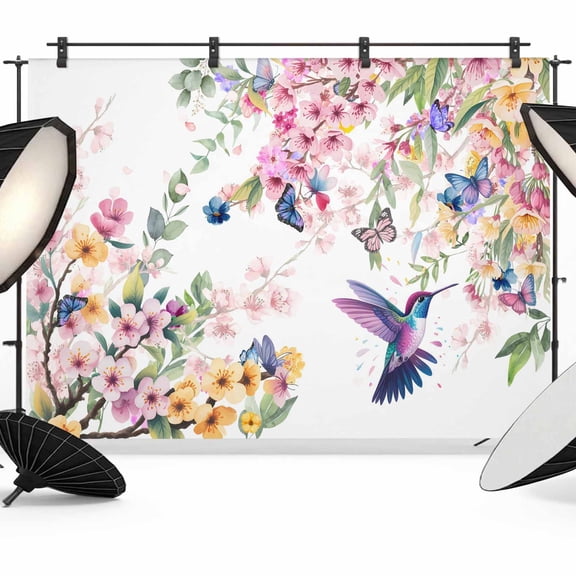 Botanical Flowers Backdrop for Photoshoot,Photography Photo Studio Background Wall Backdrop,Watercolor Floral Bird Butterfly Back Drop Banner Panel for Portraits Wedding Party Live Streaming 7x5Ft