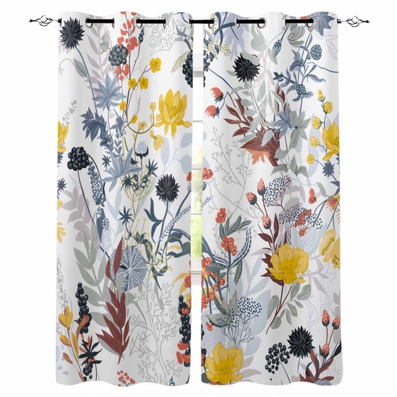 Botanical Flowers Blackout Curtains 63 Inches Long, Farmhouse Pastoral Floral Plants Thermal Insulated Black Out Curtains, Darkening Window Curtain Drapes for Bedroom Living Room 52"x63" 2 Panels