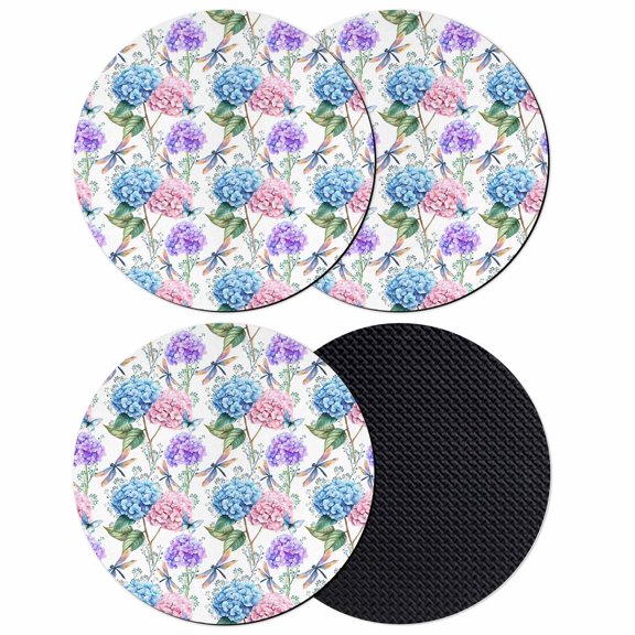 Botanical Flowers Coasters Set of 4, Absorbent Coasters for Drinks, Spring Blue Pink Purple Floral Dragonfly Coaster for Desk Coffee Table Protection, Home Decor House Warming Gifts 4"