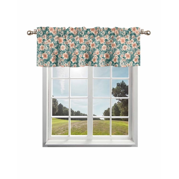 Botanical Flowers Curtain Valance for Windows/Living Room/Kitchen/Bathroom/Café, Short Rod Pocket Tier Curtain Window Treatment Panel Vintage Spring Garden Florals Art Topper Curtain 42''x12''