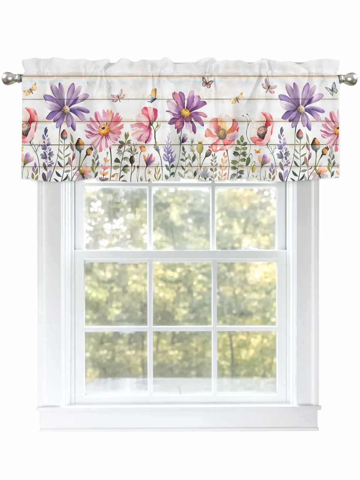 Botanical Flowers Curtain Valances for Windows, Farmhouse Botanical ...