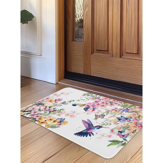 Botanical Flowers Door Mat&nbsp;Indoor Outdoor Entrance, Non Slip Rug for Kitchen Bathroom Entryway Rug, Watercolor Floral Bird Butterfly Washable Doormat Floor Mat for Office Home Decor 24x36 Inch