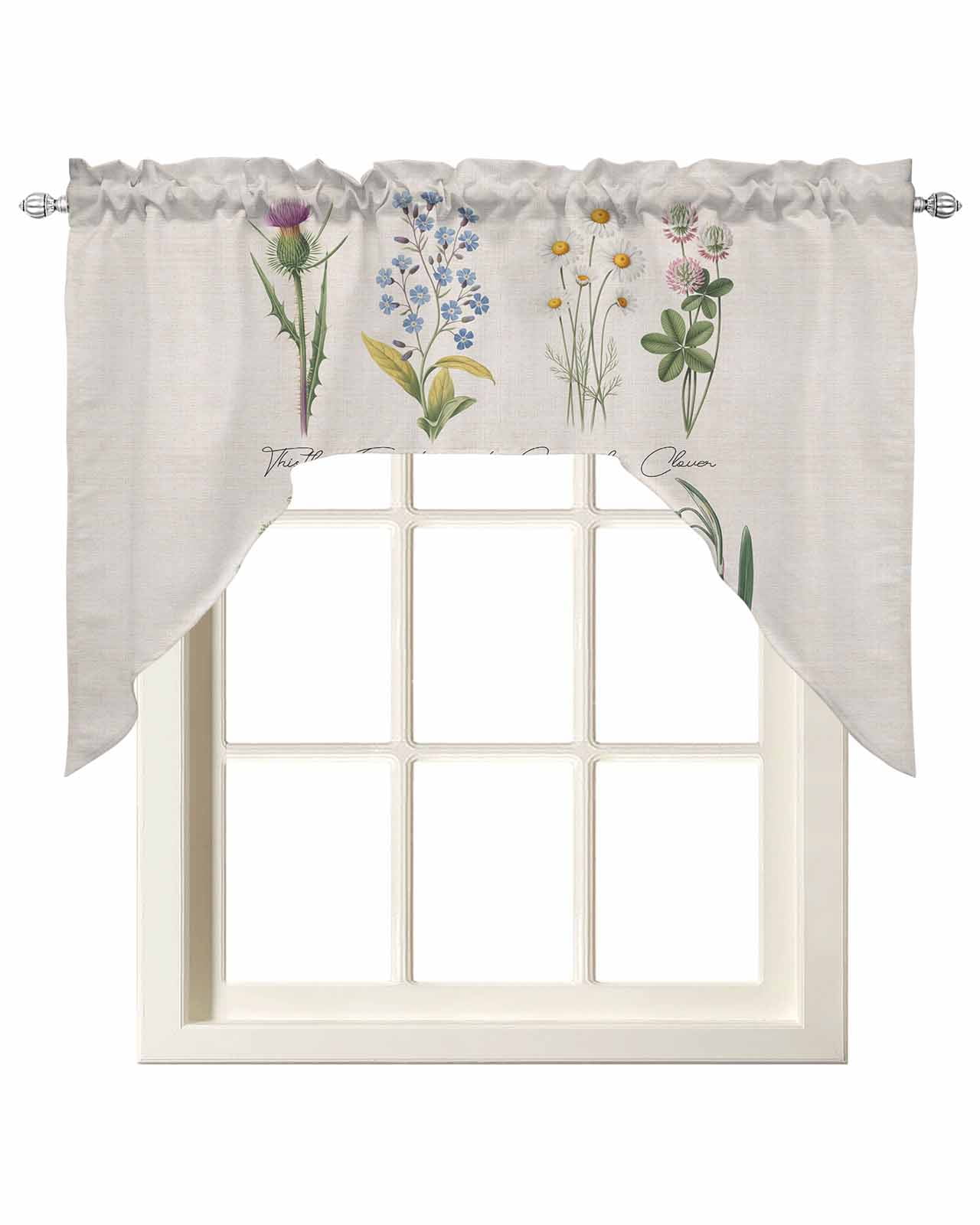 Botanical Flowers Kitchen Swag Valances for Windows, Farmhouse Colorful ...