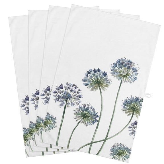 Botanical Flowers Kitchen Towels, Absorbent Microfiber Kitchen Dish Hand Tea Bath Towel, Simple Country Wild Florals Plants Quick Dry Cleaning Cloth Dishclothes Decorative Sets, (4-PC, 18x28)