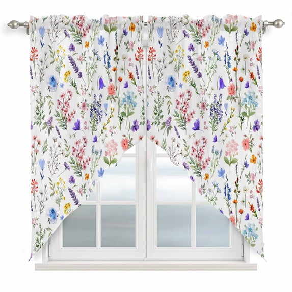 Botanical Flowers Kitchen Window Curtains, Swag Curtains Valance for Bedroom Living Room Bathroom, Watercolor Floral Plants Country Rod Pocket Window Treatment Curtain Block Drapes 2 Panels 36"x63"