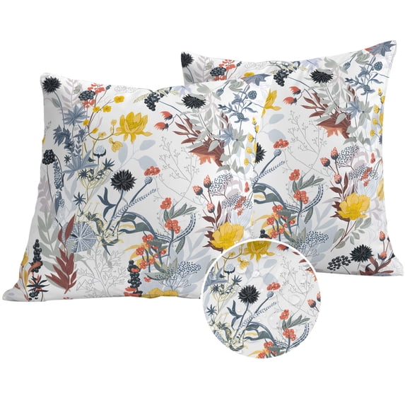 Botanical Flowers Outdoor Pillow Covers 24x24 Set of 2,Waterproof Patio Throw Pillowcase Protectors,Farmhouse Pastoral Floral Plants Decorative Pillow Shams Cushion Covers for Seat Bed Couch Sofa