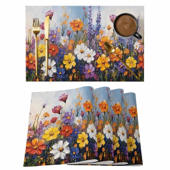 Botanical Flowers Placemats Set of 8 Farmhouse Floral Herbs Oil Painting Place Mats Indoor Wipeable Table Mats Washable Cloth Dining Table Placemats for Kitchen Holiday Party Home Decor 13x19 Inch