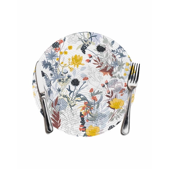 Botanical Flowers Round Placemats for Dinning Tables,Heat-proof Braided ...