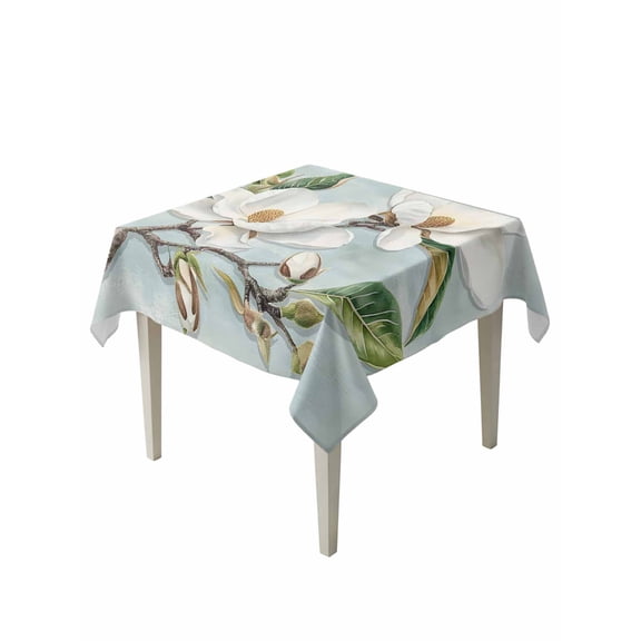 Botanical Flowers Table Cloth, Country Magnolia Leaves Branches Waterproof Tablecloth for Square Tables, Reusable Washable Fabric Table Cover for Restaurant Kitchen Dining Tables 54"x54"