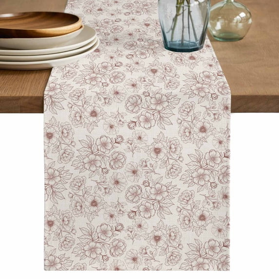 Botanical Flowers Table Runner 90 Inches, Country Vintage Red Floral Leaves Bed Runner Dresser Scarves Tabletop for Indoor Outdoor Parties/Ceremony/Banquet, 13" x 90"