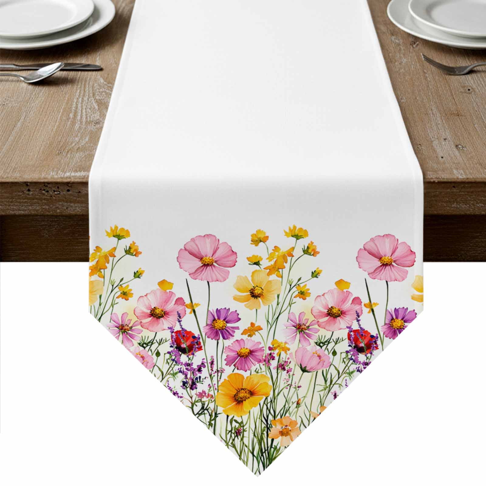 Botanical Flowers Table Runner Linen Burlap Table Runner 72 Inches Long — free download