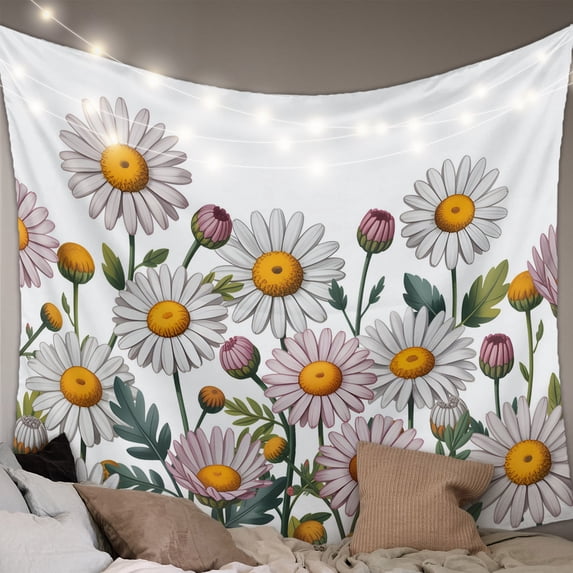 Botanical Flowers Tapestry for Bedroom Wall Hanging Tapestry, Watercolor Farmhouse Daisy Herbs Ceiling Backdrop Tapestries Poster Blanket Wall Decor for Teens Room Living Room Dorm 59" x 79"