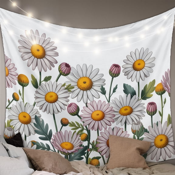 Botanical Flowers Tapestry for Bedroom Wall Hanging Tapestry, Watercolor Farmhouse Daisy Herbs Ceiling Backdrop Tapestries Poster Blanket Wall Decor for Teens Room Living Room Dorm 59" x 90"