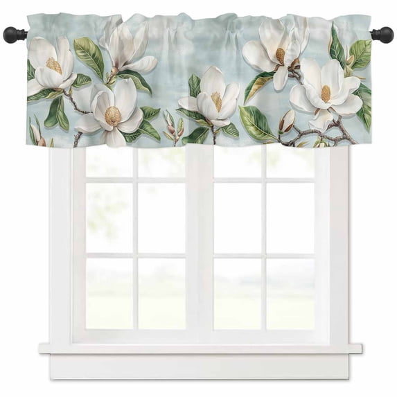 Botanical Flowers Valances for Windows Farmhouse Kitchen Curtains Valances Rod Pocket Valance Curtains for Kitchen Windows Country Magnolia Leaves Branches Window Valances for Bathroom 42"x18"