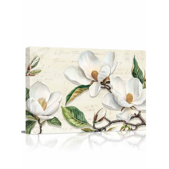 Botanical Flowers Wall Art for Living Room,Canvas Picture Wall Decor for Bathroom Bedroom,Vintage Rustic White Floral Leaves Painting Artwork for Office Kitchen Hallway Dining Room Home Decor 12"x16"
