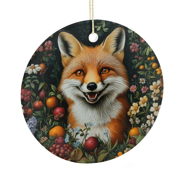 Botanical Forest Fox Ceramic Christmas Ornament Fox Gifts for Women Girls 2 Side Printed Ornaments Christmas Decorations Ceramic Ornaments