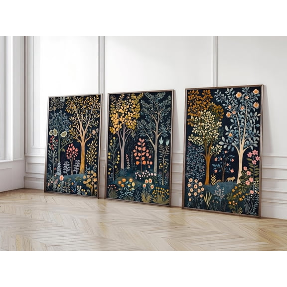 Botanical Forest Posters Primitive Style Wall Art, Poster Only