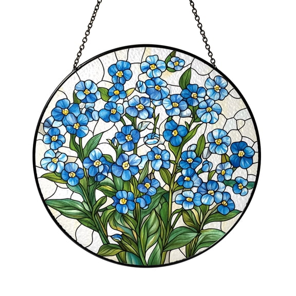 Botanical Forget-Me-Not Stained Glass Suncatcher, In Loving Memory Window Ornament