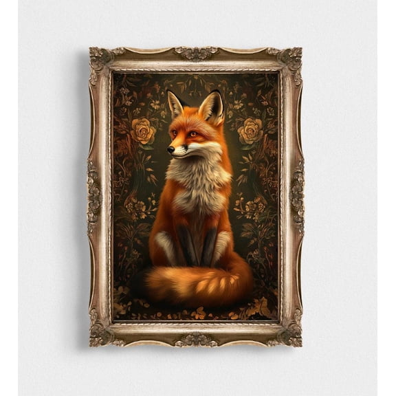 Botanical Fox Poster, Cottagecore Decor, Vintage Floral Woodland Animal Art, Dark Academia Wall Art, Witchy Gothic Fox, 8x12 UNFRAMED
