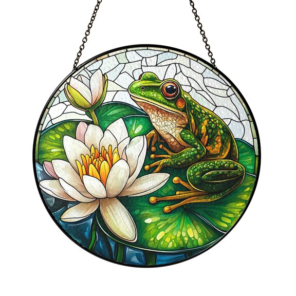 Botanical Frog Decorative Window Hanging – Stained Glass Style