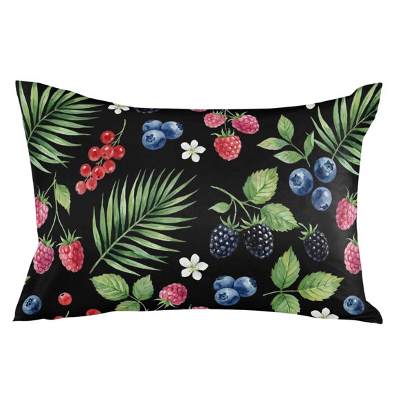 Botanical Fruit Throw Pillow Cover 24 x 36 Inch Decorative Pillow Cover Retro Blueberry Raspberry Leaves Black Lumbar Pillowcase Seasonal Rectangle Cushion Case for Couch Sofa Bed Living Room