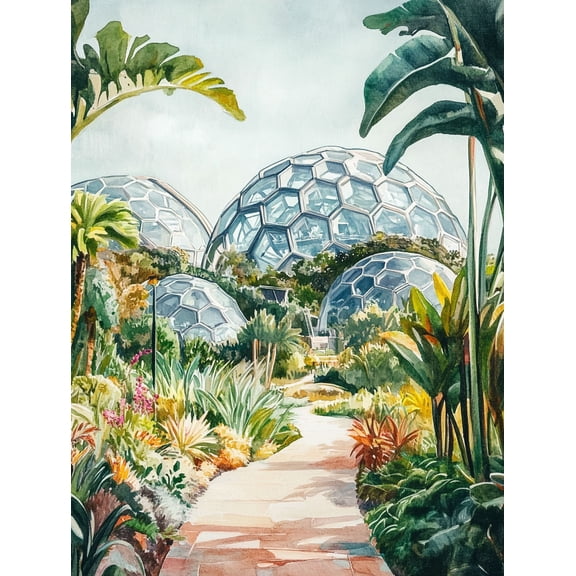 Botanical Garden Domes Watercolor Print/Canvas Art Perfect for Living RoomOffice Hallway and Garden Decor