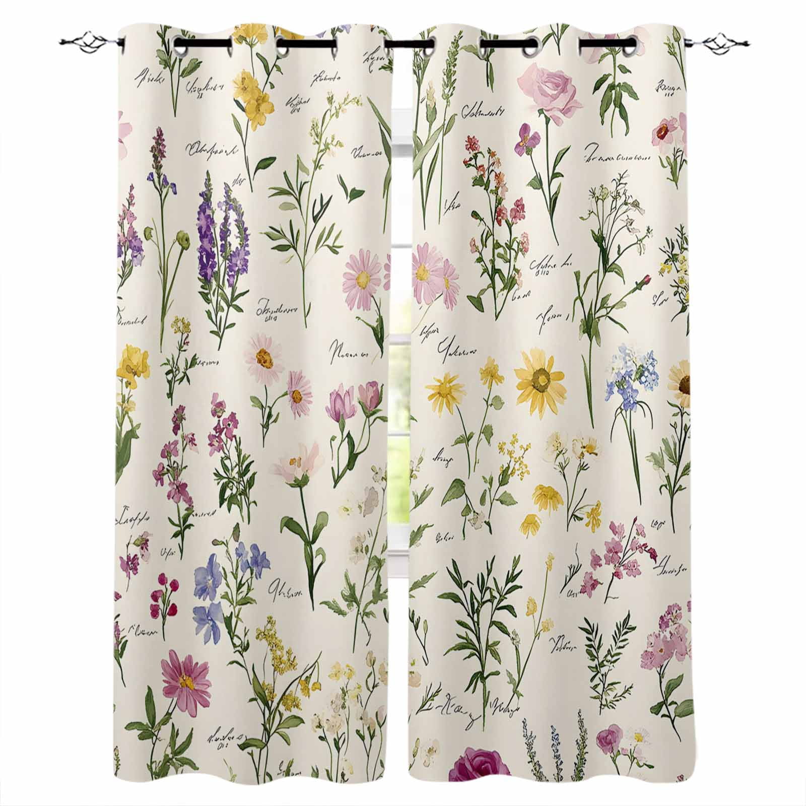 Botanical Garden Florals Kitchen Curtains Spring Watercolor Wildflowers ...