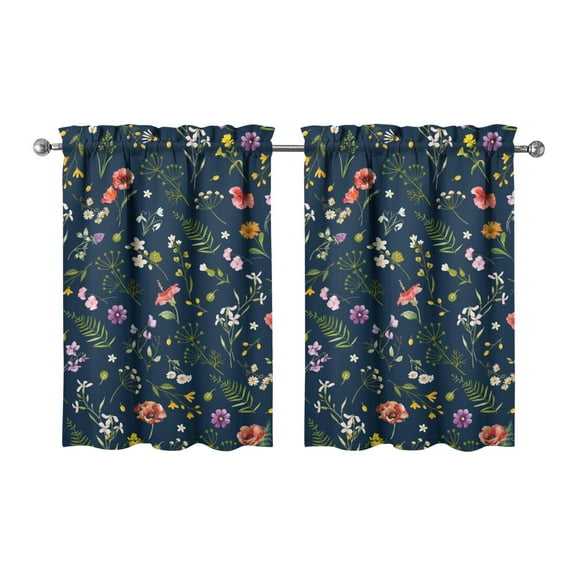Botanical Garden Kitchen Curtains 2 Pack - 27.5x36 Inch Tropical Flower Print, Semi-Sheer Tier Curtains with Rod Pocket