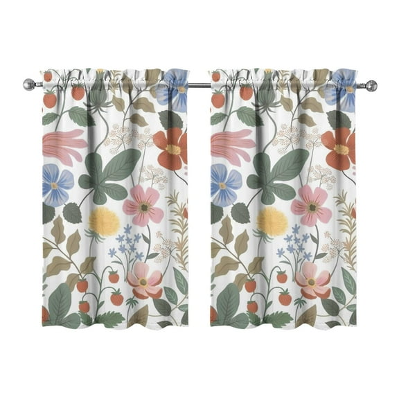 Botanical Garden Kitchen Curtains 2 Pack - 27.5x39 Inch Tropical Flower Print, Semi-Sheer Tier Curtains with Rod Pocket
